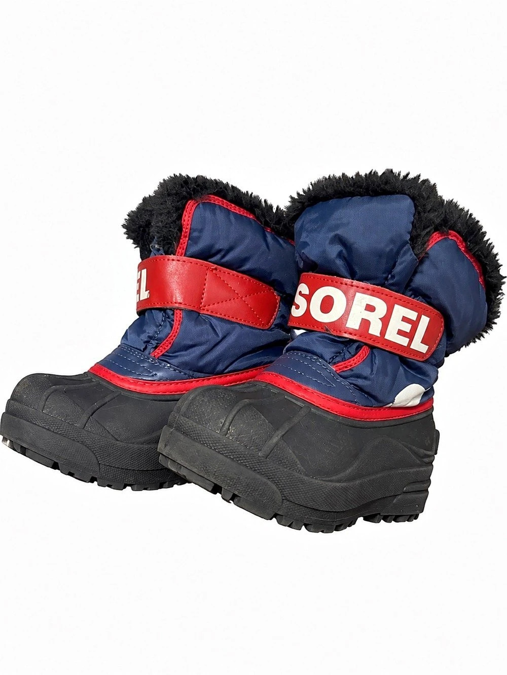 Sorel Kids Snow Commander Waterproof Winter Boot Blue Red Faux Fur Pull On US 12